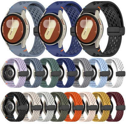 For Samsung Galaxy Watch 7 40 / 44mm Holes Style Stitched Folding Buckle Silicone Watch Band(White) by bashfashion