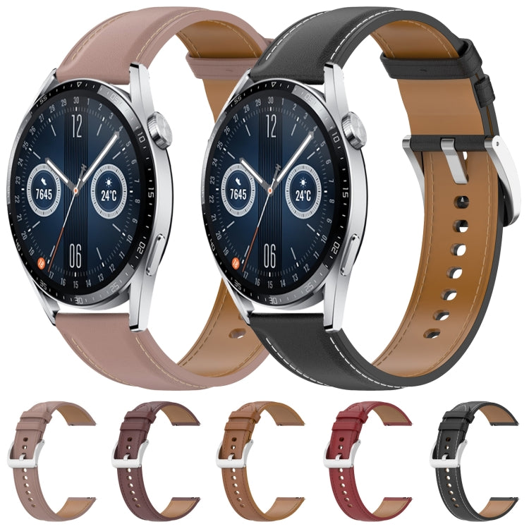 For Huawei Watch GT 3 42mm Stainless Steel Quick Release Buckle 20mm Genuine Leather Watch Band(Dark Pink) by bashfashion