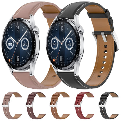 For Huawei Watch GT 3 42mm Stainless Steel Quick Release Buckle 20mm Genuine Leather Watch Band(Dark Pink) by bashfashion