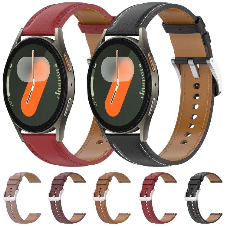 For Samsung Galaxy Watch 7 40 / 44mm Stainless Steel Quick Release Buckle 20mm Genuine Leather Watch Band(Dark Pink) by bashfashion