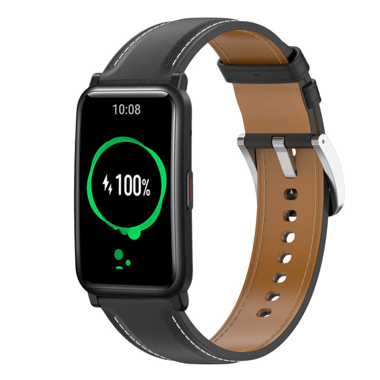 For Honor Watch ES Stainless Steel Quick Release Buckle 20mm Genuine Leather Watch Band(Black) by bashfashion