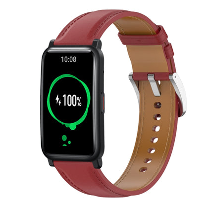 For Honor Watch ES Stainless Steel Quick Release Buckle 20mm Genuine Leather Watch Band(Red) by bashfashion