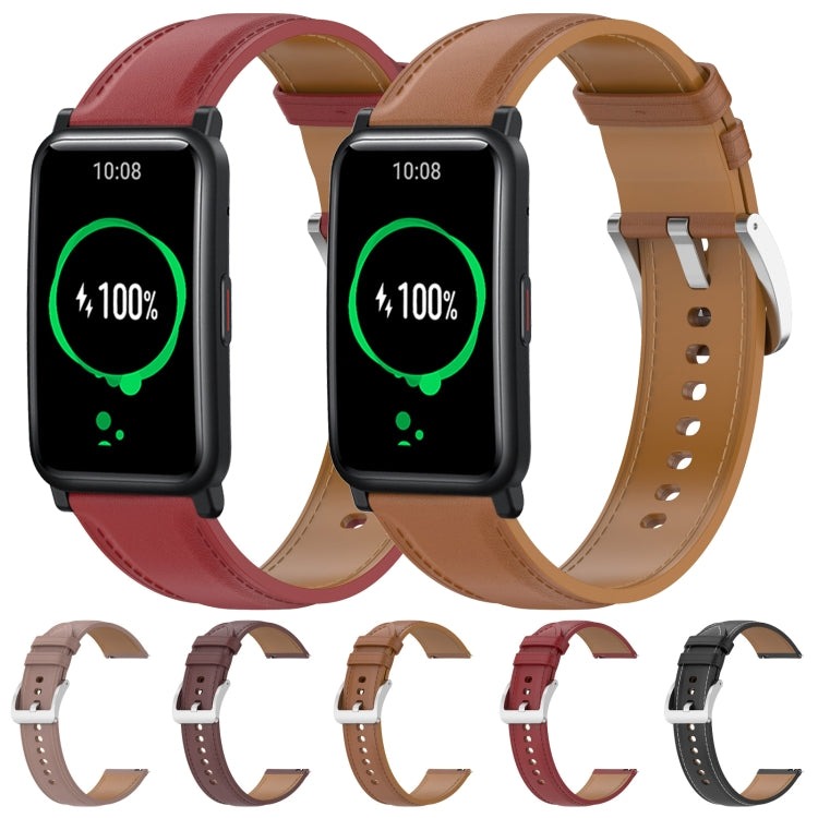 For Honor Watch ES Stainless Steel Quick Release Buckle 20mm Genuine Leather Watch Band(Red) by bashfashion