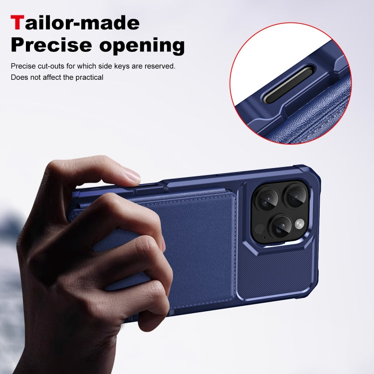For iPhone 16 Pro ENKAY Hat-Prince Card Slot Wallet TPU Back Leather Phone Case with Lens Film(Dark Blue) by ENKAY
