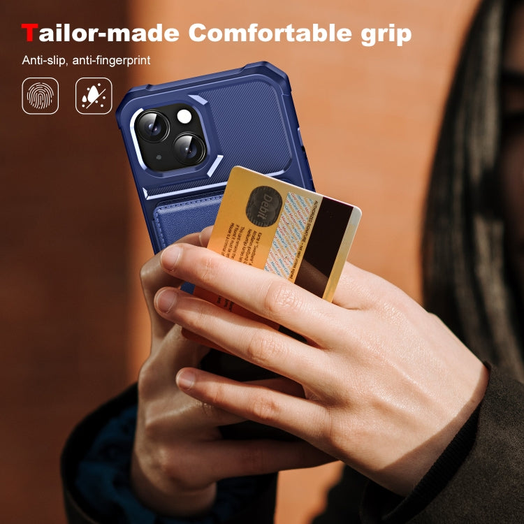 For iPhone 15 Plus ENKAY Hat-Prince Card Slot Wallet TPU Back Leather Phone Case with Lens Film(Dark Blue) by ENKAY