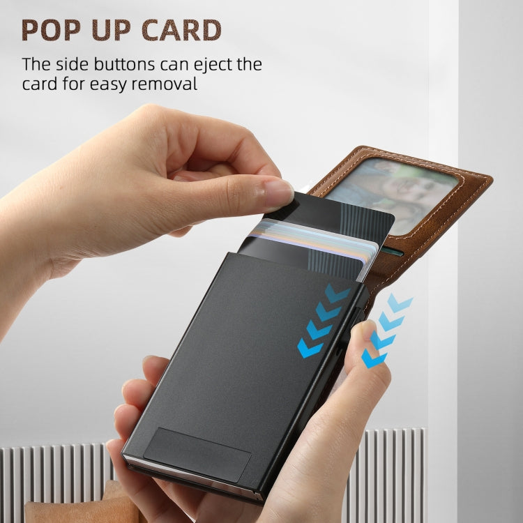 For iPhone 15 Suteni H19 Oil Wax 2-in-1 MagSafe Removable Card Box Back Phone Case(Brown) by Suteni