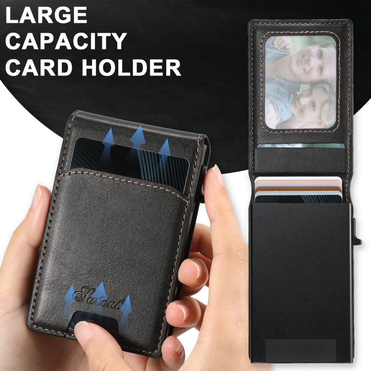 For iPhone 14 Suteni H19 Oil Wax 2-in-1 MagSafe Removable Card Box Back Phone Case(Black) by Suteni