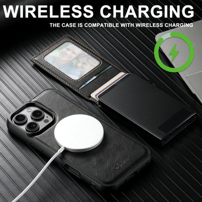 For iPhone 14 Suteni H19 Oil Wax 2-in-1 MagSafe Removable Card Box Back Phone Case(Black) by Suteni