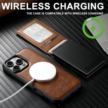 For iPhone 13 Suteni H19 Oil Wax 2-in-1 MagSafe Removable Card Box Back Phone Case(Brown) by Suteni