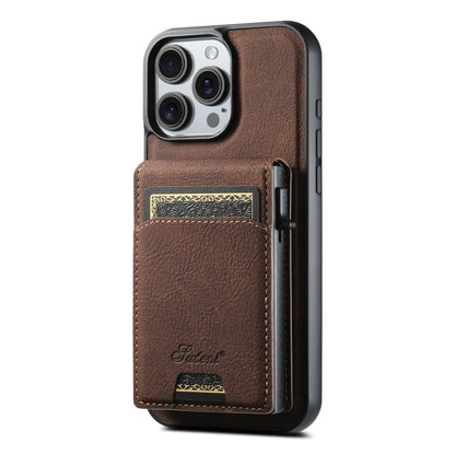 For iPhone 16 Pro Suteni H19 Litchi Grain 2-in-1 MagSafe Removable Card Box Back Phone Case(Brown) by Suteni