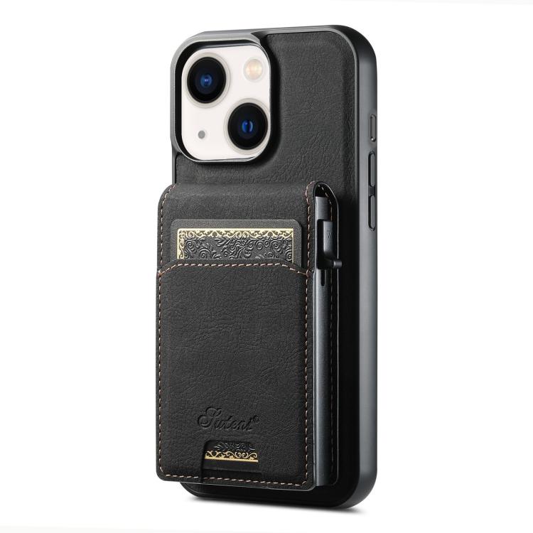 For iPhone 14 Plus Suteni H19 Litchi Grain 2-in-1 MagSafe Removable Card Box Back Phone Case(Black) by Suteni