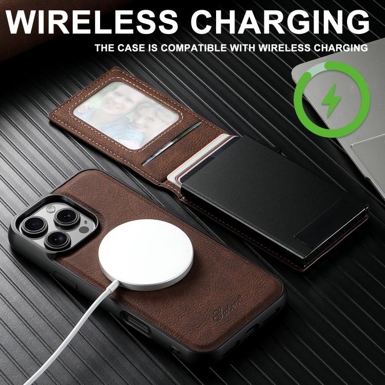 For iPhone 17 Pro Max Suteni H19 Litchi Grain 2-in-1 MagSafe Removable Card Box Back Phone Case(Brown) by Suteni