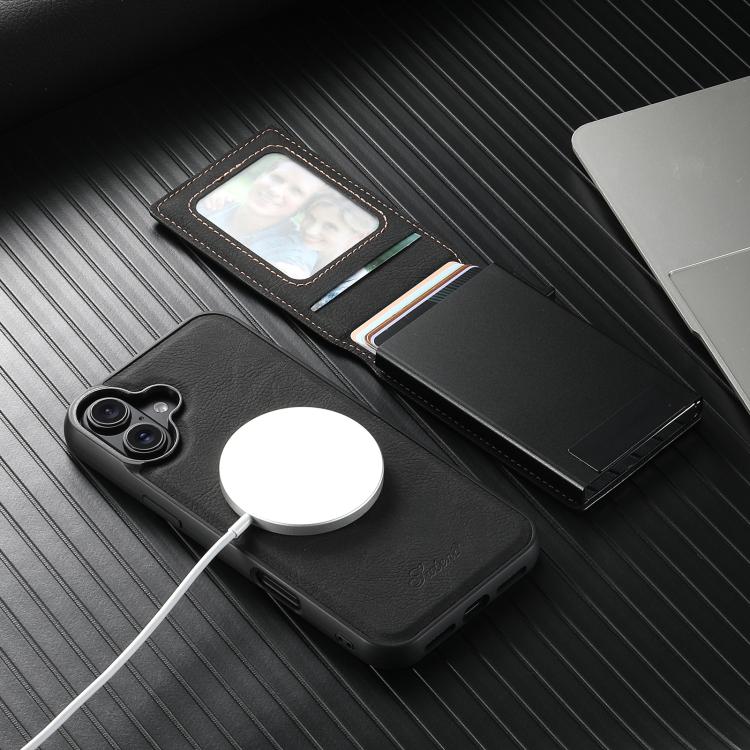 For iPhone 17 Suteni H19 Litchi Grain 2-in-1 MagSafe Removable Card Box Back Phone Case(Black) by Suteni