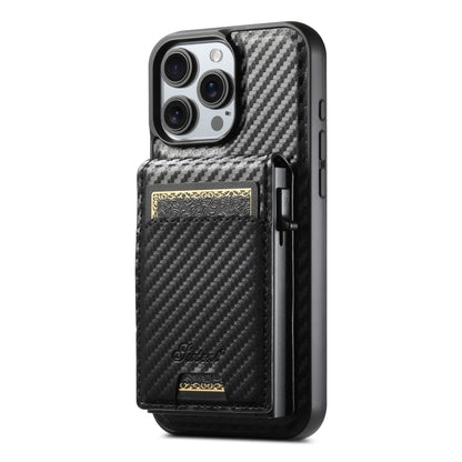 For iPhone 15 Suteni H19 Carbon Fiber Grain 2-in-1 MagSafe Removable Card Box Back Phone Case(Black) by Suteni