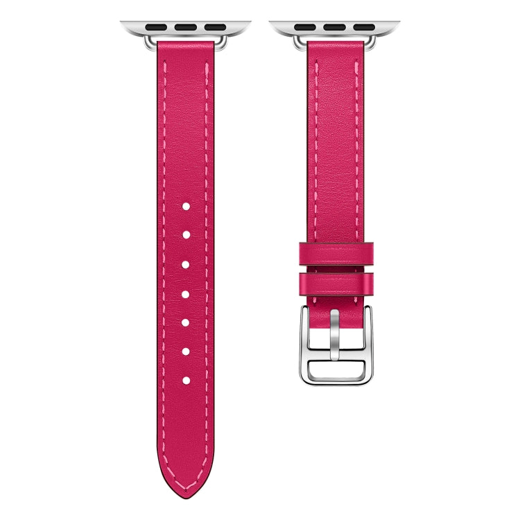 For Apple Watch 42mm / 41mm / 40mm / 38mm Classic Connector Buckle Slim Cow Real Leather Watch Band(Rose Red) by bashfashion