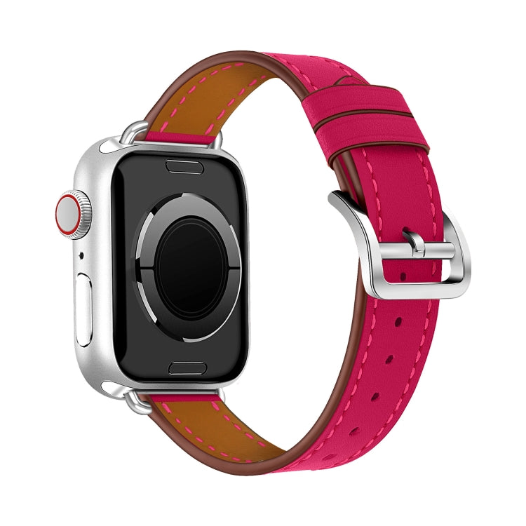 For Apple Watch 42mm / 41mm / 40mm / 38mm Classic Connector Buckle Slim Cow Real Leather Watch Band(Rose Red) by bashfashion