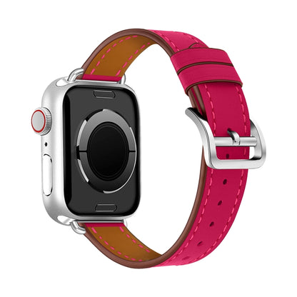 For Apple Watch 42mm / 41mm / 40mm / 38mm Classic Connector Buckle Slim Cow Real Leather Watch Band(Rose Red) by bashfashion