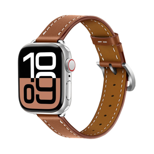For Apple Watch 42mm / 41mm / 40mm / 38mm Classic Connector Buckle Slim Cow Real Leather Watch Band(Light Brown) by bashfashion