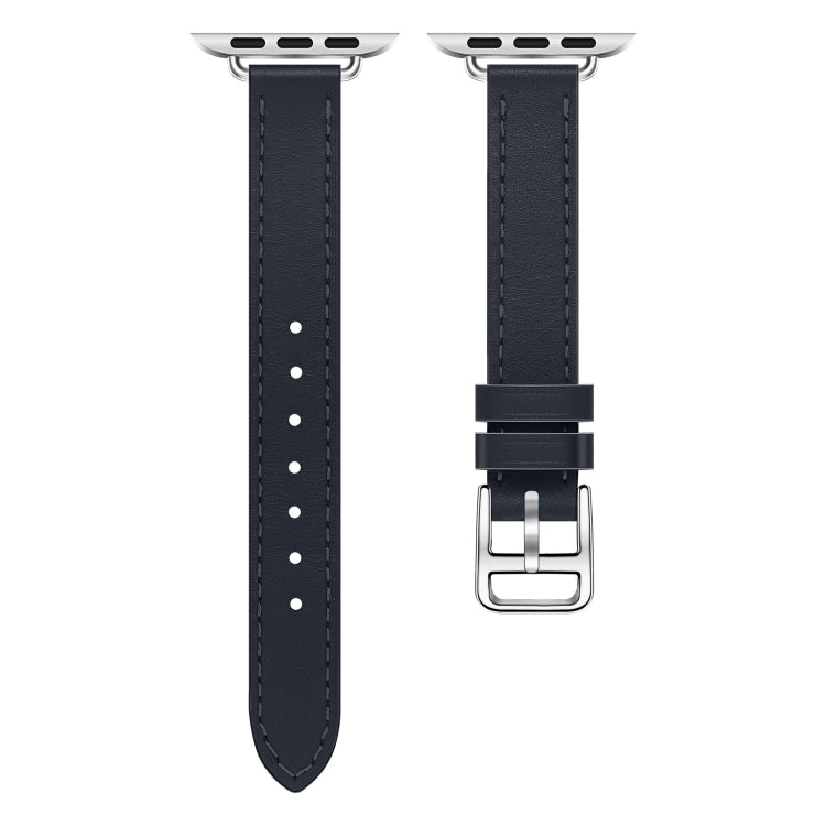 For Apple Watch 42mm / 41mm / 40mm / 38mm Classic Connector Buckle Slim Cow Real Leather Watch Band(Dark Blue) by bashfashion