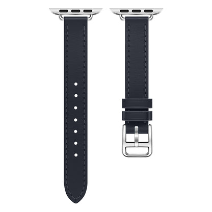For Apple Watch 42mm / 41mm / 40mm / 38mm Classic Connector Buckle Slim Cow Real Leather Watch Band(Dark Blue) by bashfashion