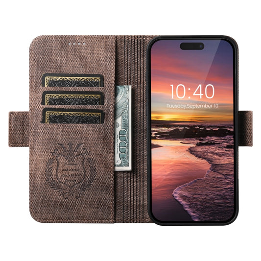 For iPhone 16 Pro Max Suteni J07 Multi-functional Horizontal MagSafe Denim Leather Phone Case(Brown) by Suteni