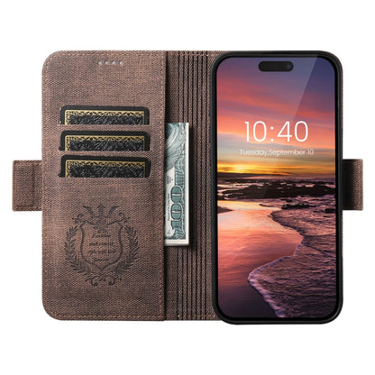 For iPhone 15 Pro Max Suteni J07 Multi-functional Horizontal MagSafe Denim Leather Phone Case(Brown) by Suteni