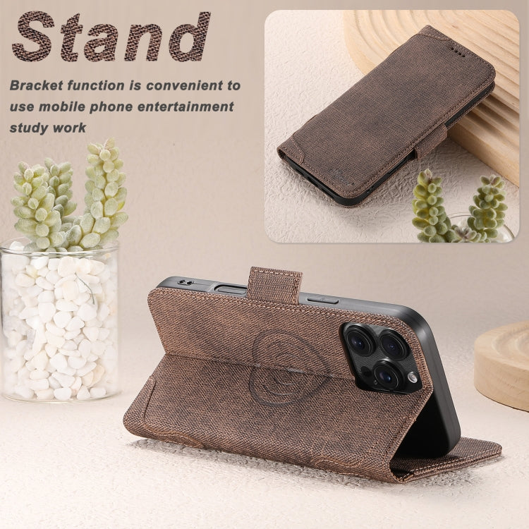 For iPhone 15 Plus Suteni J07 Multi-functional Horizontal MagSafe Denim Leather Phone Case(Brown) by Suteni