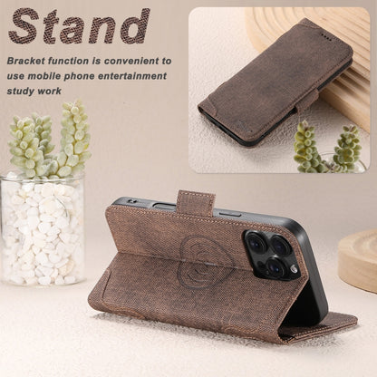 For iPhone 15 Plus Suteni J07 Multi-functional Horizontal MagSafe Denim Leather Phone Case(Brown) by Suteni