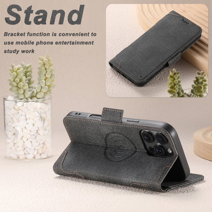 For iPhone 15 Suteni J07 Multi-functional Horizontal MagSafe Denim Leather Phone Case(Black) by Suteni