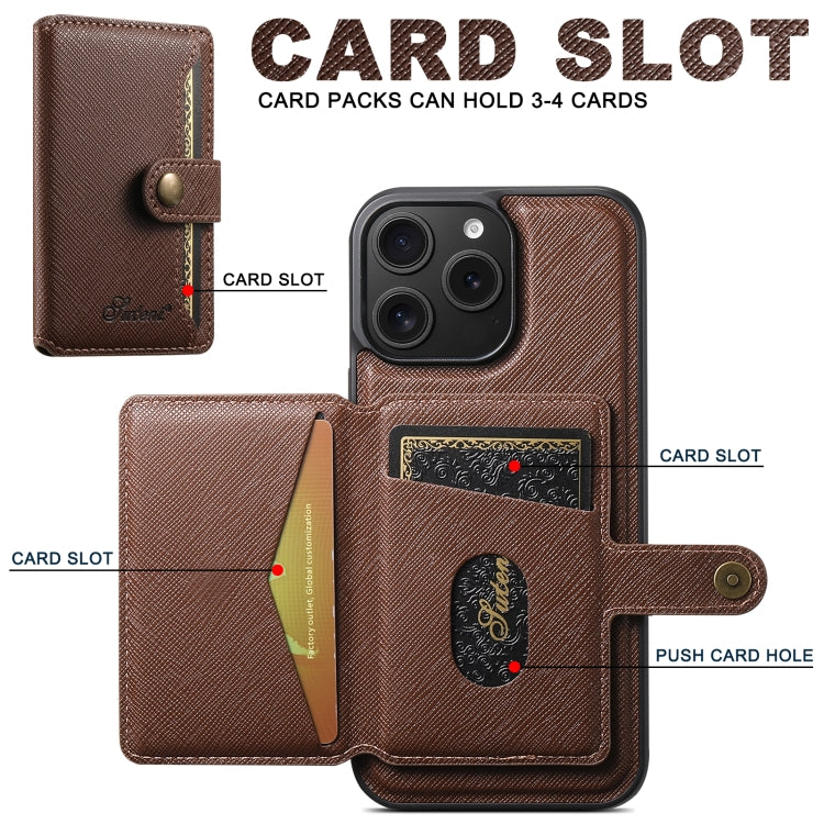 For iPhone 14 Plus Suteni H20 Cross-Grain MagSafe Horizontal Card Bag Back Phone Case(Brown) by Suteni