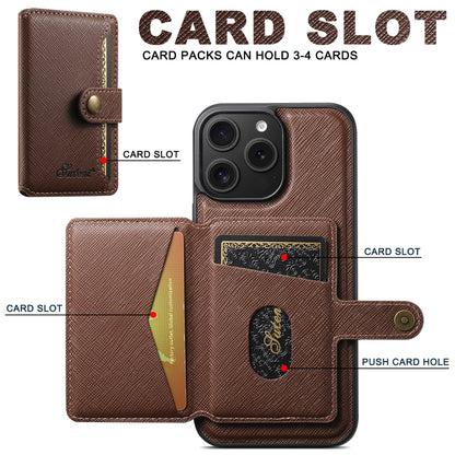 For iPhone 14 Plus Suteni H20 Cross-Grain MagSafe Horizontal Card Bag Back Phone Case(Brown) by Suteni
