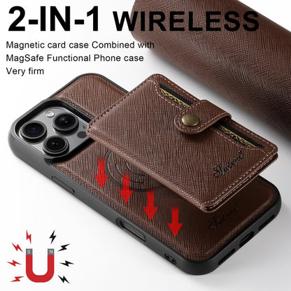 For iPhone 14 Plus Suteni H20 Cross-Grain MagSafe Horizontal Card Bag Back Phone Case(Brown) by Suteni