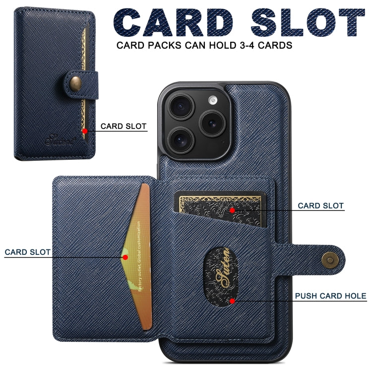 For iPhone 14 Pro Max Suteni H20 Cross-Grain MagSafe Horizontal Card Bag Back Phone Case(Blue) by Suteni