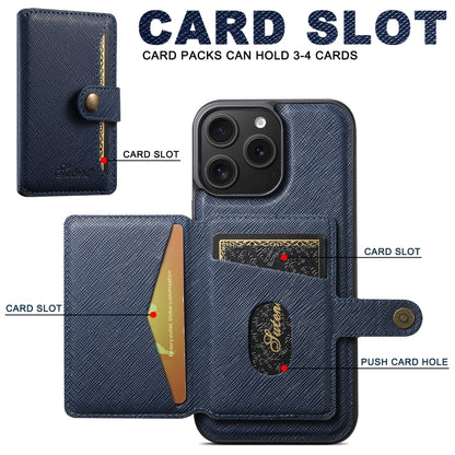For iPhone 14 Pro Max Suteni H20 Cross-Grain MagSafe Horizontal Card Bag Back Phone Case(Blue) by Suteni