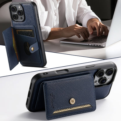 For iPhone 14 Pro Max Suteni H20 Cross-Grain MagSafe Horizontal Card Bag Back Phone Case(Blue) by Suteni