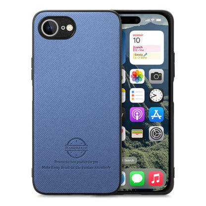 For iPhone 16e Twill Fabric Leather Skin Back Phone Case(Blue) by bashfashion