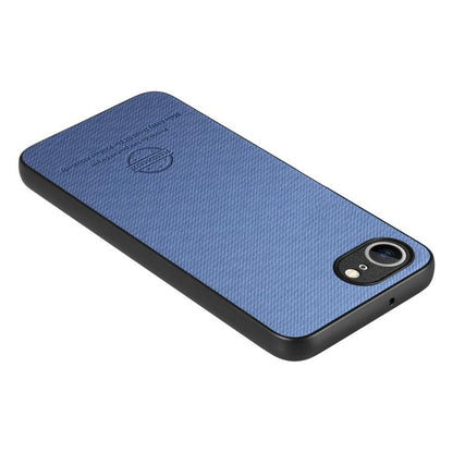 For iPhone 16e Twill Fabric Leather Skin Back Phone Case(Blue) by bashfashion