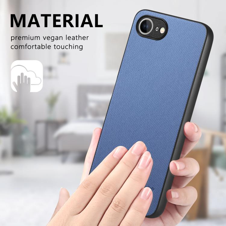 For iPhone 16e Twill Fabric Leather Skin Back Phone Case(Blue) by bashfashion