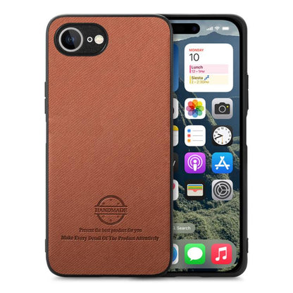 For iPhone 16e Twill Fabric Leather Skin Back Phone Case(Brown) by bashfashion