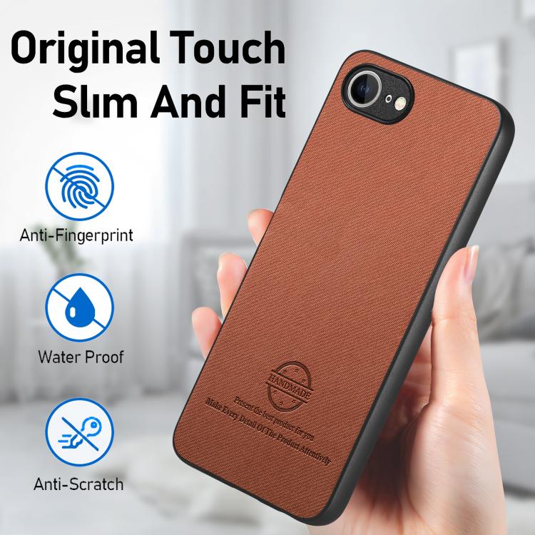 For iPhone 16e Twill Fabric Leather Skin Back Phone Case(Brown) by bashfashion