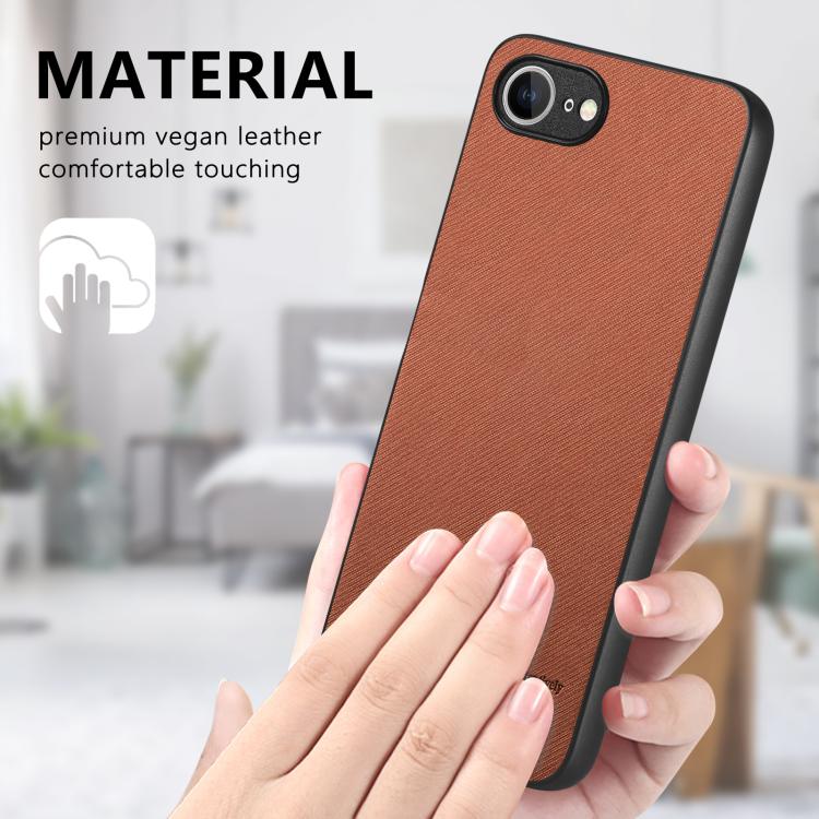 For iPhone 16e Twill Fabric Leather Skin Back Phone Case(Brown) by bashfashion