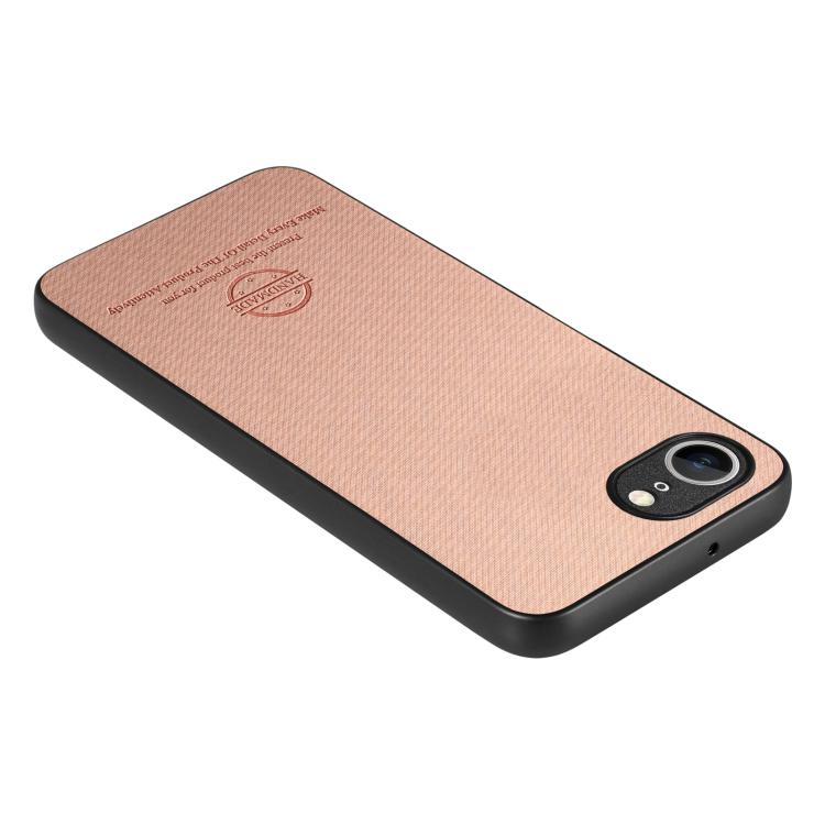 For iPhone 16e Twill Fabric Leather Skin Back Phone Case(Pink) by bashfashion