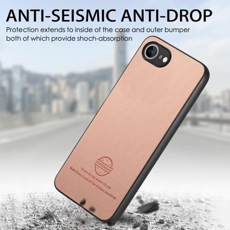 For iPhone 16e Twill Fabric Leather Skin Back Phone Case(Pink) by bashfashion