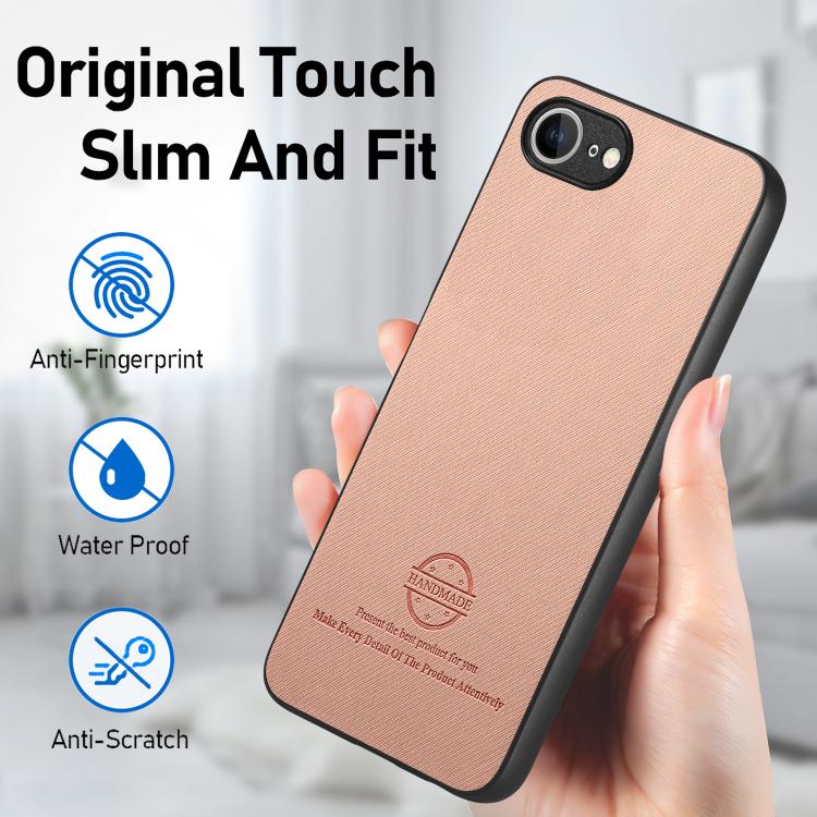 For iPhone 16e Twill Fabric Leather Skin Back Phone Case(Pink) by bashfashion