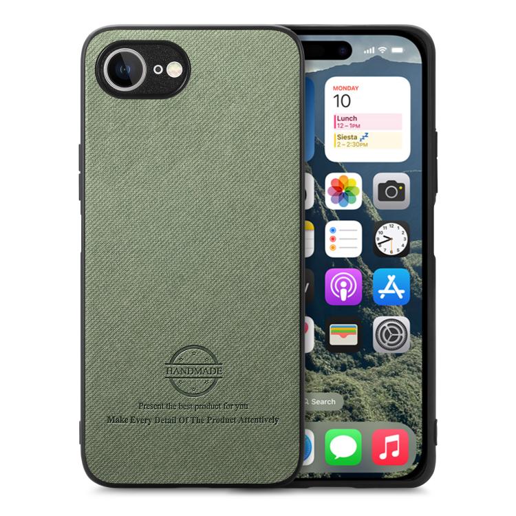 For iPhone 16e Twill Fabric Leather Skin Back Phone Case(Green) by bashfashion