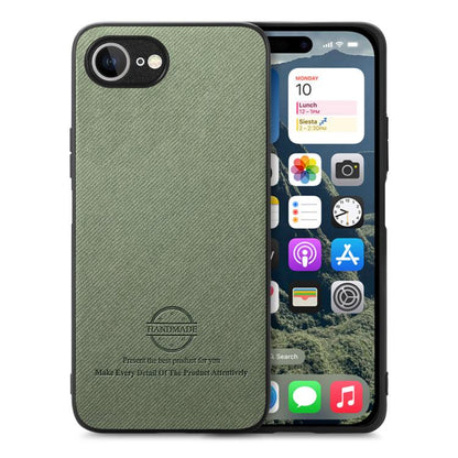 For iPhone 16e Twill Fabric Leather Skin Back Phone Case(Green) by bashfashion