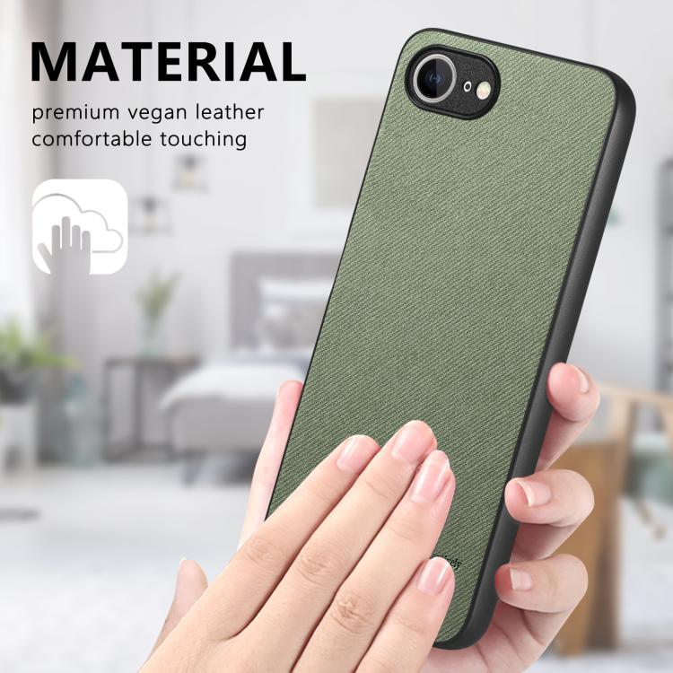 For iPhone 16e Twill Fabric Leather Skin Back Phone Case(Green) by bashfashion
