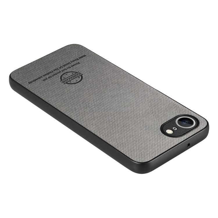 For iPhone 16e Twill Fabric Leather Skin Back Phone Case(Gray) by bashfashion