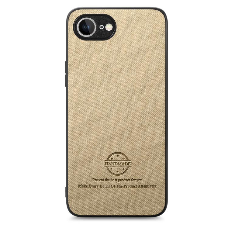 For iPhone 16e Twill Fabric Leather Skin Back Phone Case(Khaki) by bashfashion