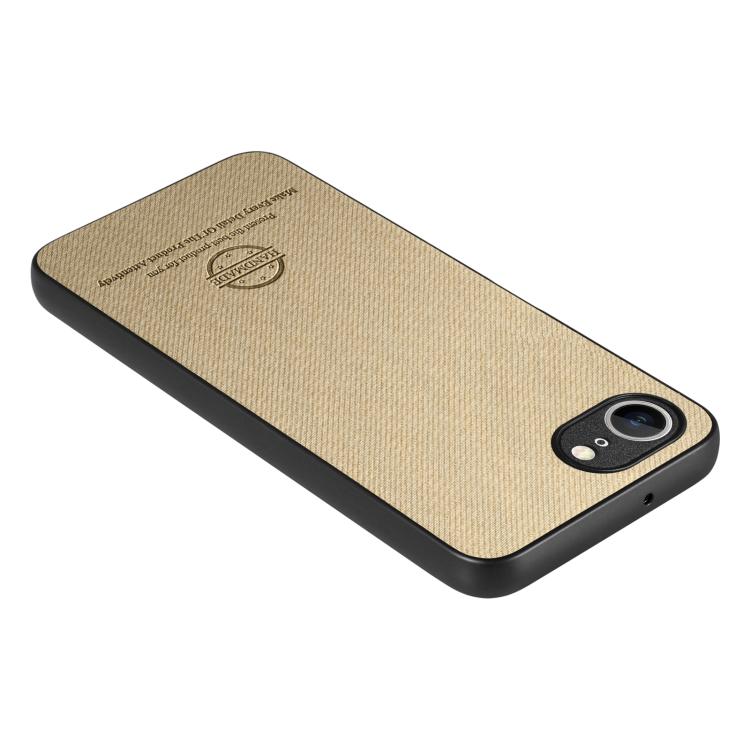 For iPhone 16e Twill Fabric Leather Skin Back Phone Case(Khaki) by bashfashion